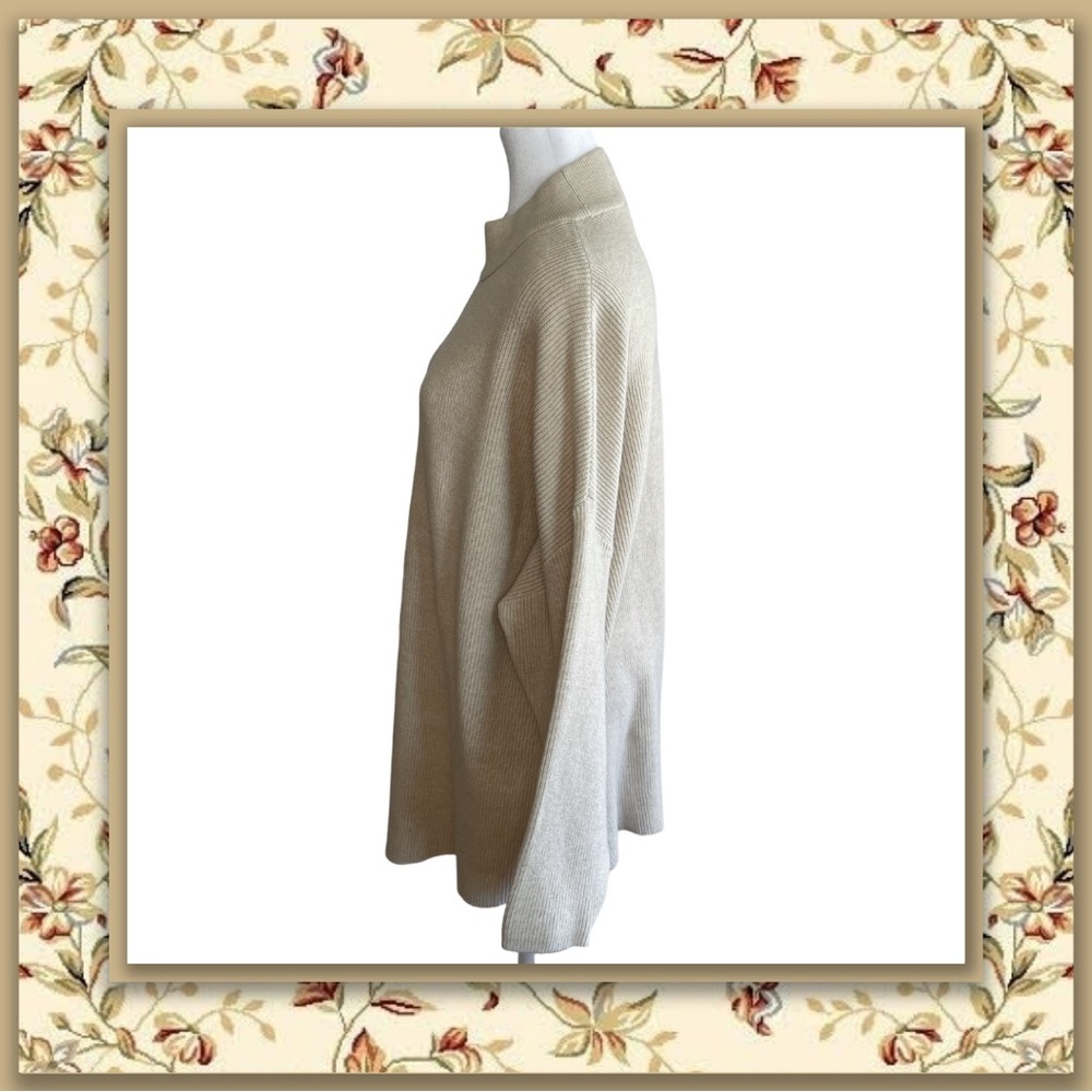 Ophelia Roe Tan Mock Neck Asymmetrical Hem Ribbed Sweater - Picture 2 of 4